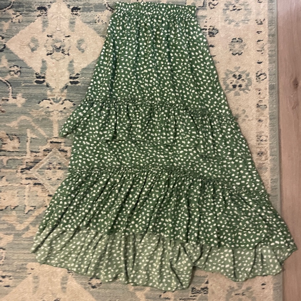 Green Tiered Maxi Skirt